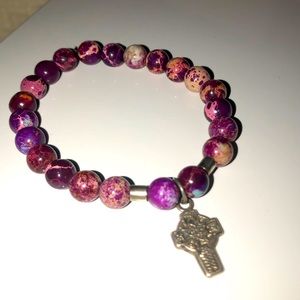 Vintage sterling silver Celtic Cross stone stack bracelet